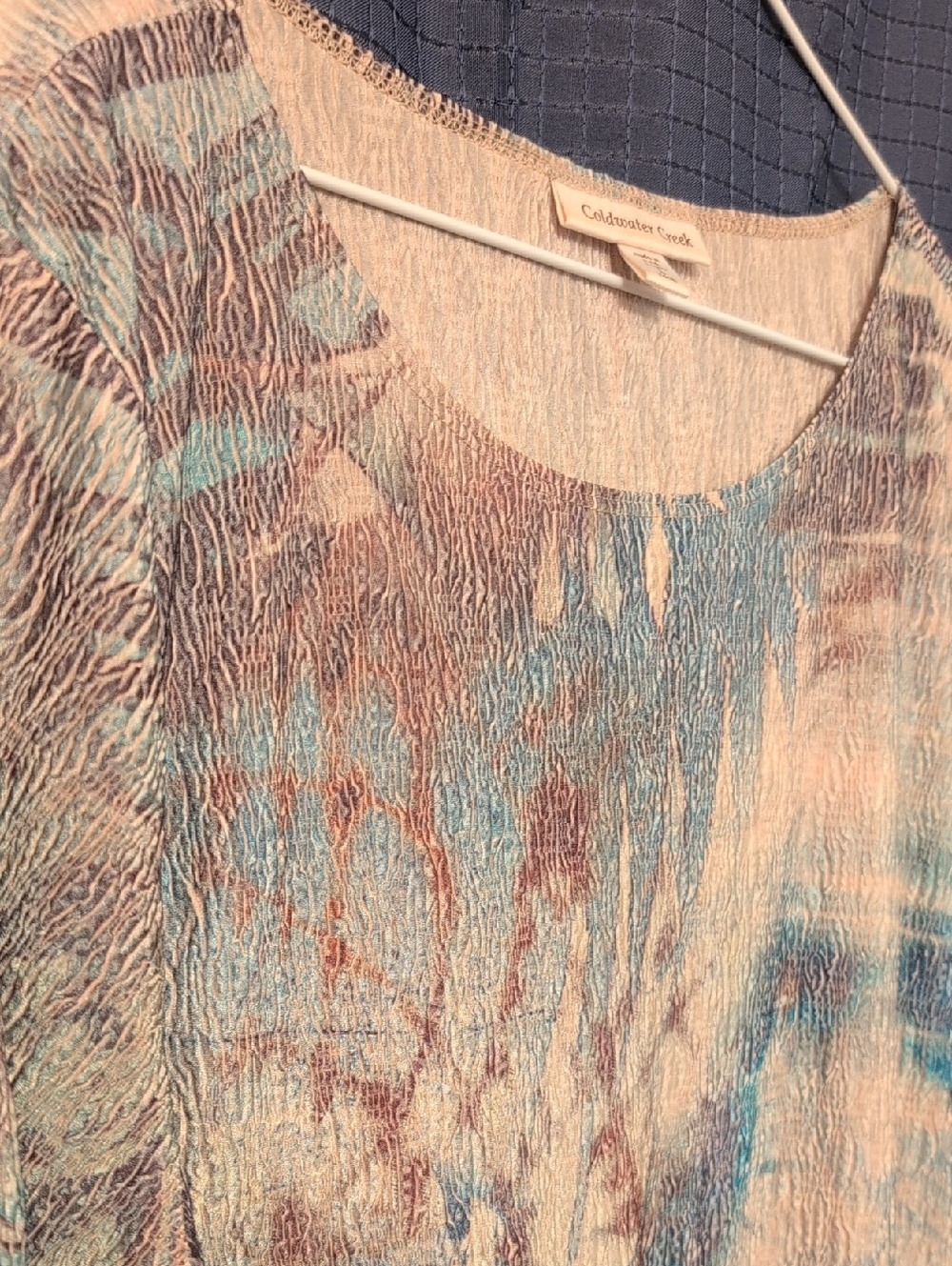 Like New Coldwater Creek Long Sleeve Scoop Neck Top in Tan and Blue 14/16